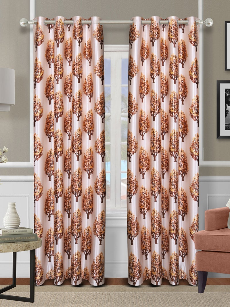 Tree Printed Polyester Curtain Set of 2, Beige